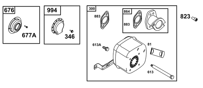 Exhaust Group Diagram and Parts List for 31S977-0012-B5 200000 - 399999 Briggs and Stratton Engine